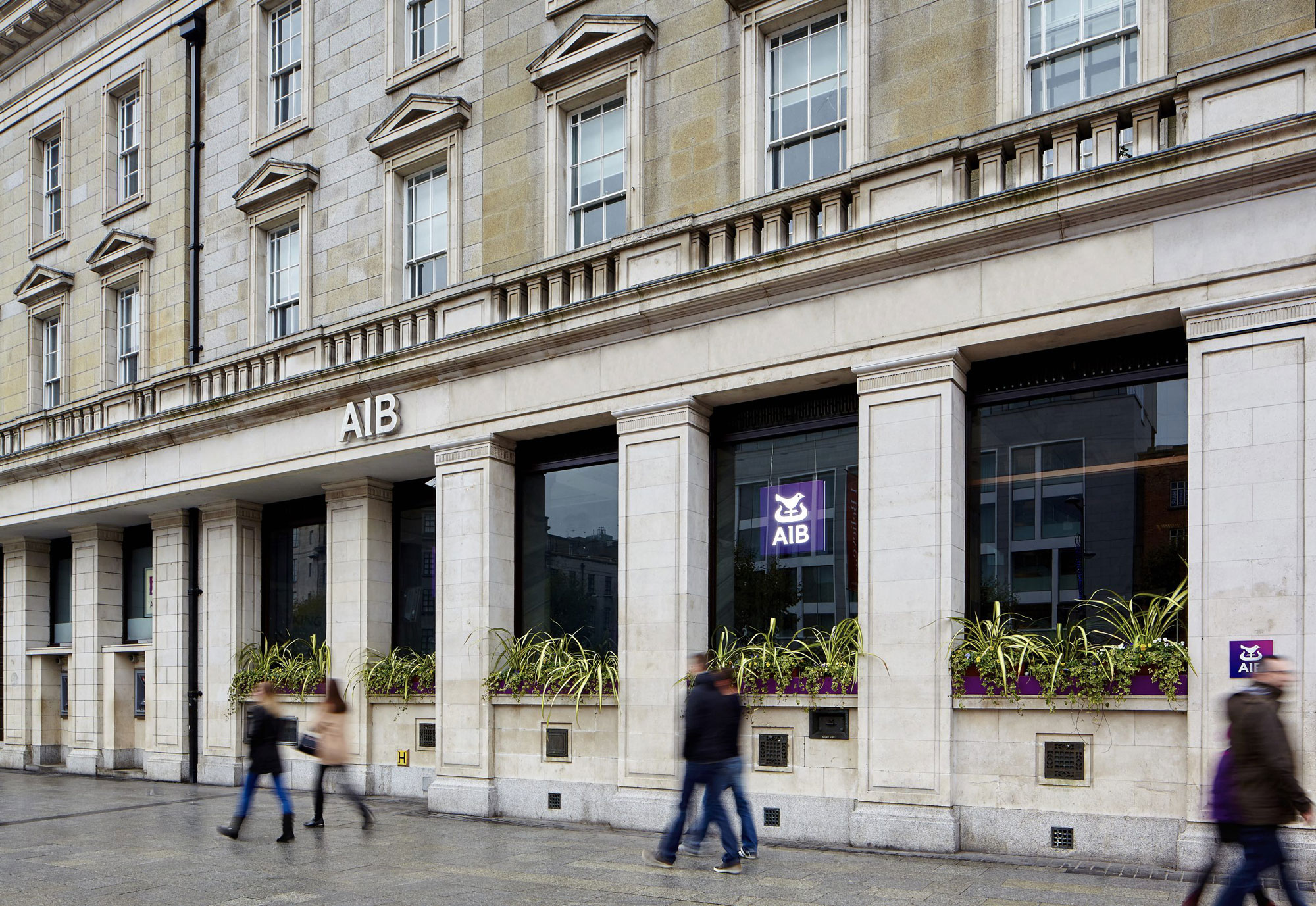 AIB Building in Dublin, Ireland, displaying new logo design in window