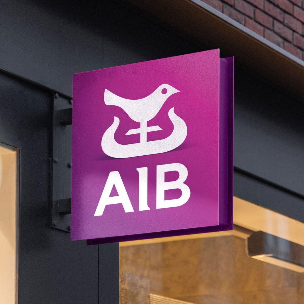 AIB Sign outside building displaying their new logo
