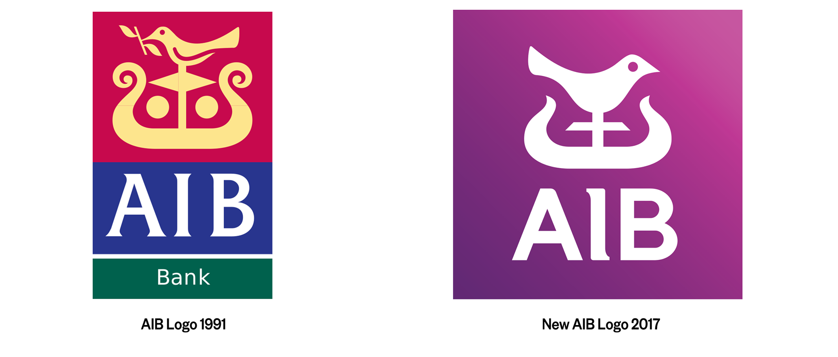 Original AIB logo from 1991 compared to new logo redesign in 2017
