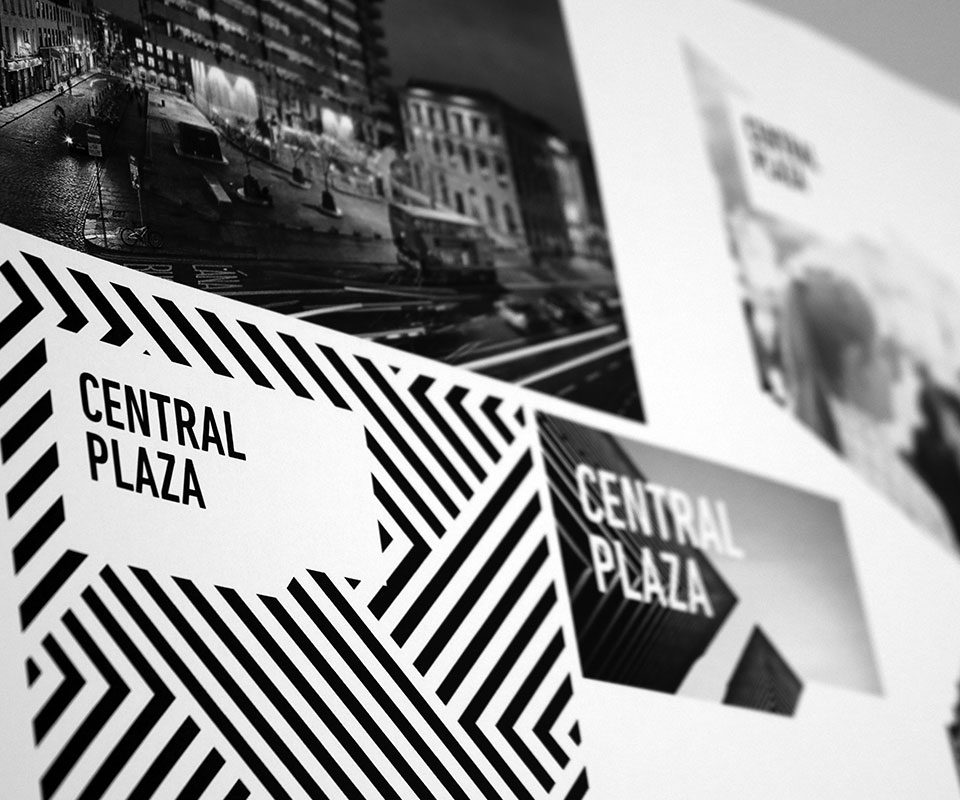 Collage of branding assets used for reimagining the logo and branding of Central Plaza Ireland