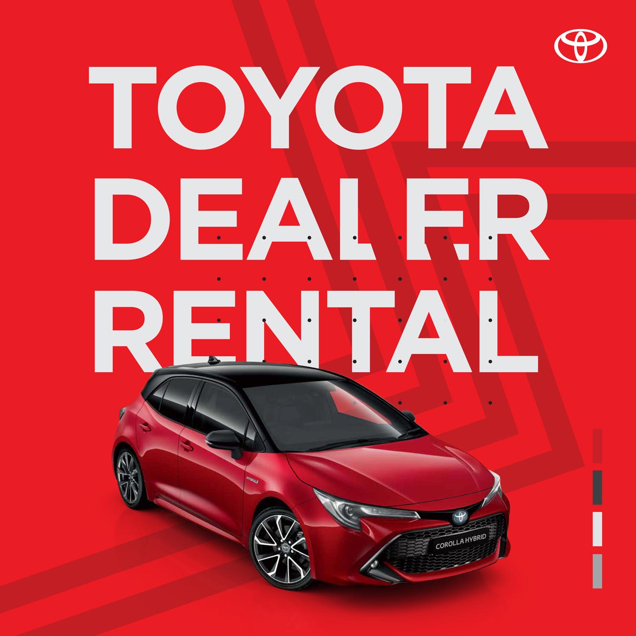 Example branded social media post for Toyota Dealer Rental, displaying red car and logo