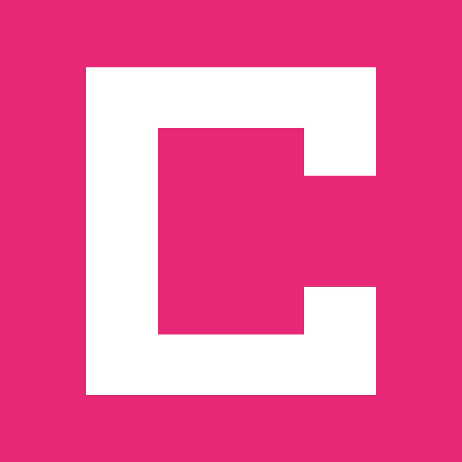 Minimal logo redesign for the Currency, hot pink background with white letter C