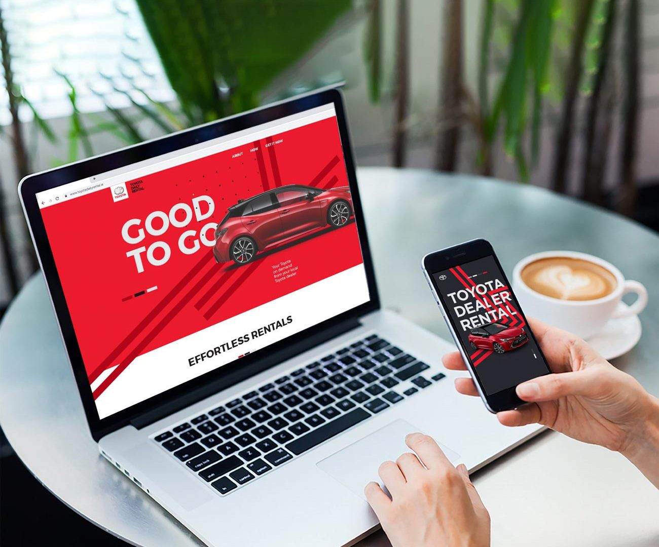 Laptop view of website design and mobile app for Toyota Dealer Rental